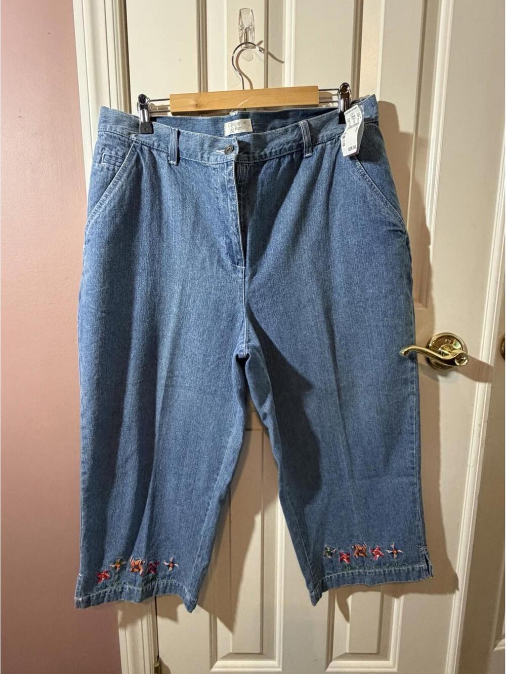 Christopher & Banks Denim Capris Sz 16 High Rise Embroidered Pinwheels
